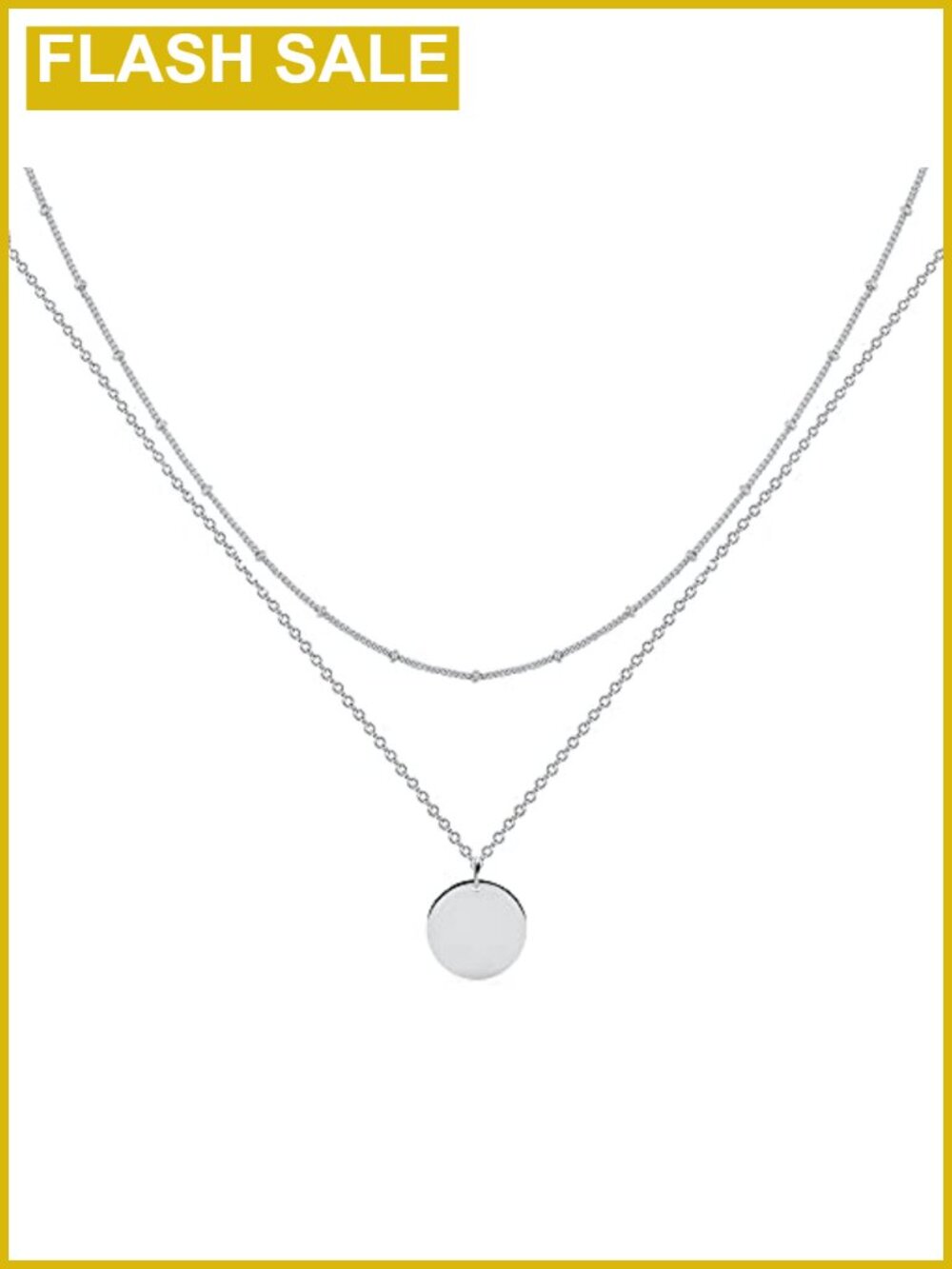 Silver Plated Brass Layered Pendant Necklace Set Beaded Choker Disc Minimal